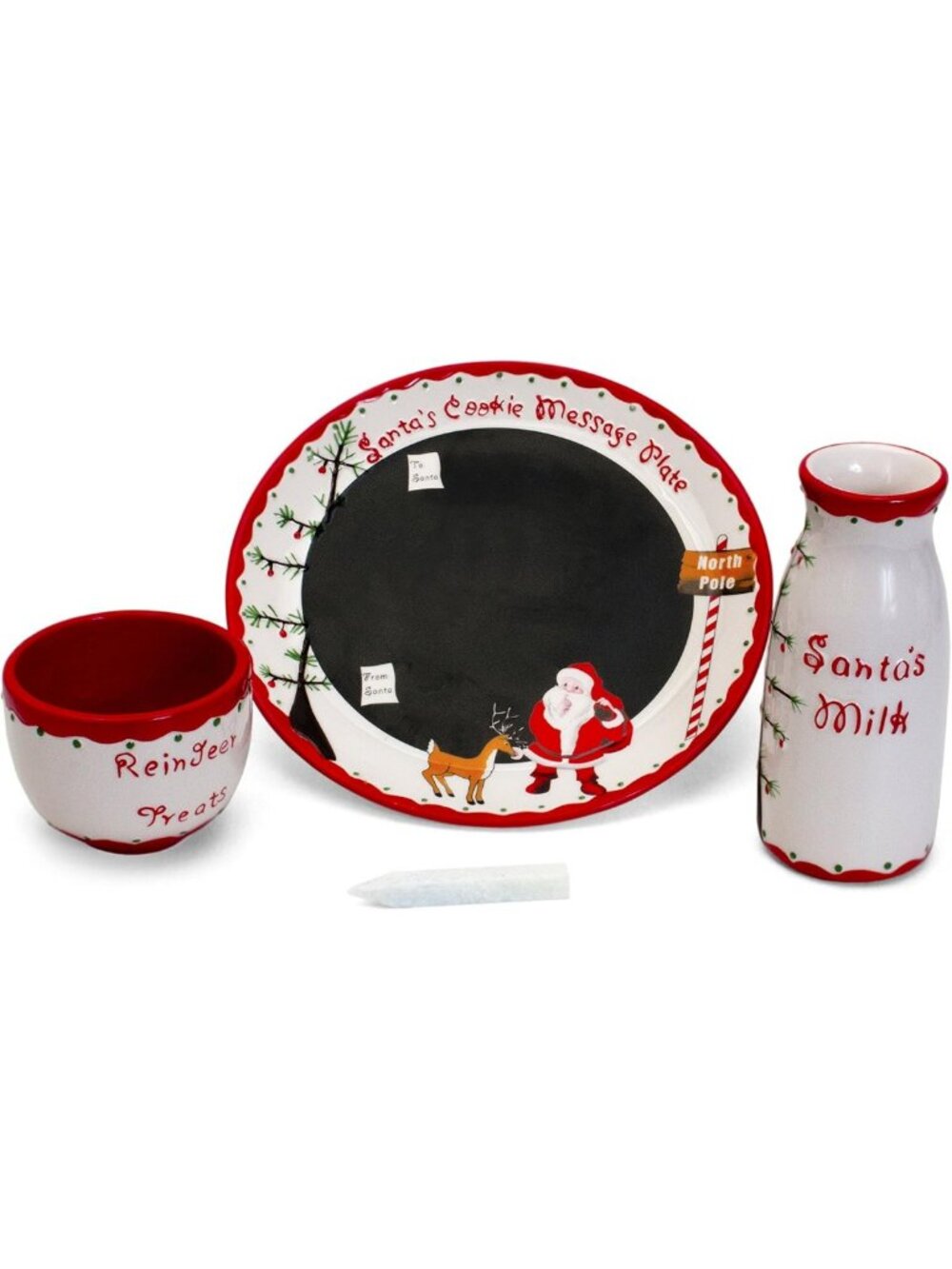 Santa Message Plate Set - Cookie Plate, Milk Jar & Reindeer Treat Bowl for Kids